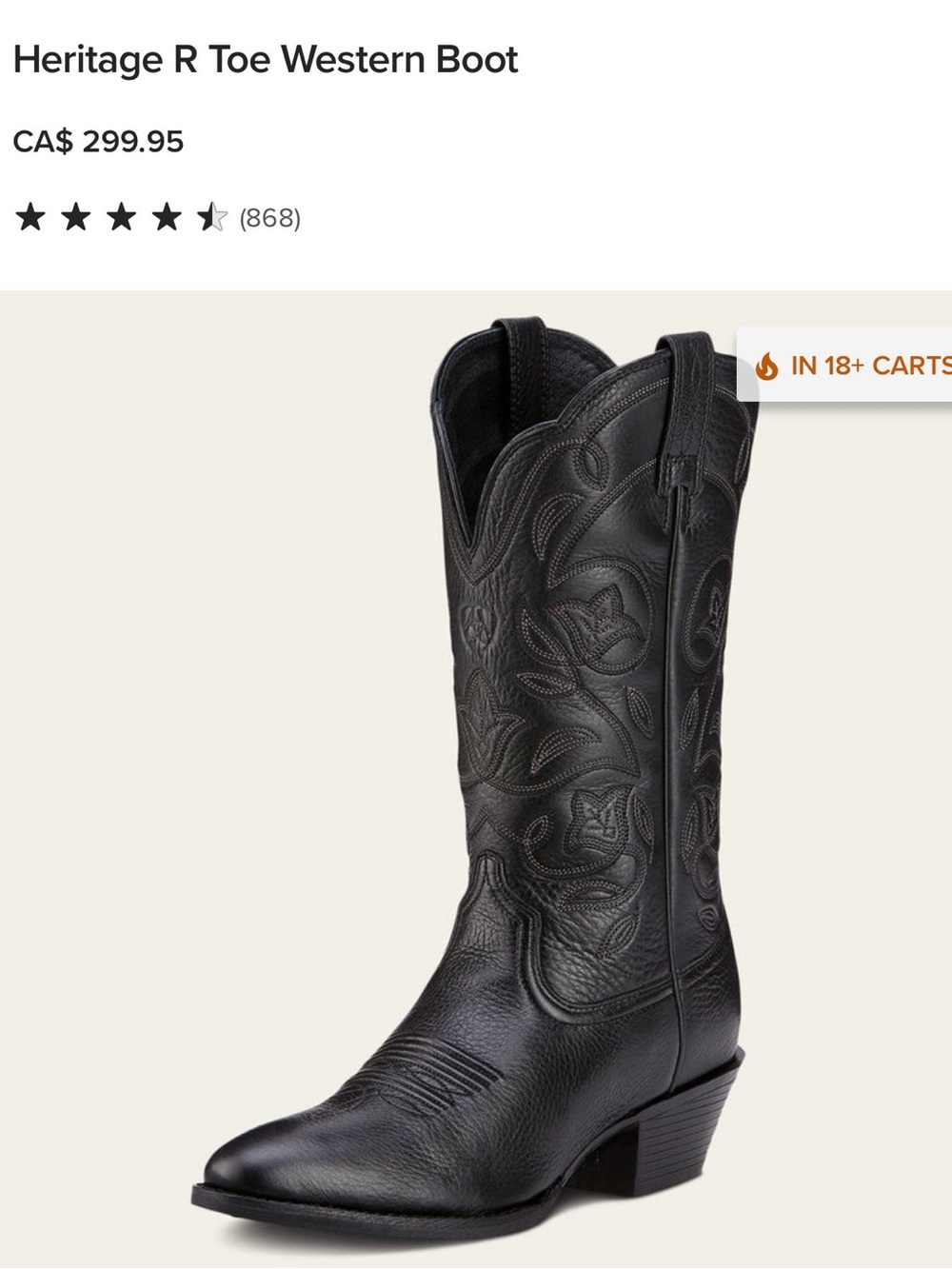Ariat Heritage R Toe Western Boot - Black